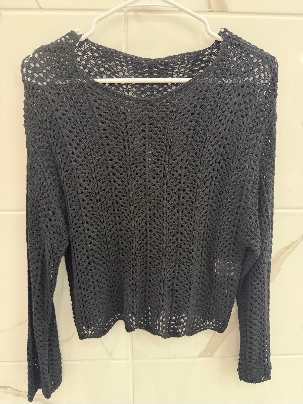 Source Unknown Charcoal Open-Knit Crewneck Sweater